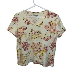 Croft & Barrow Women’s Floral Print V-Neck Top Size L – 100% Cotton